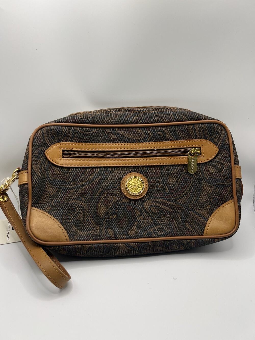 Vintage 80s 90s pierre balmain wristlet clutch toiletry pouch deadstock Paisley